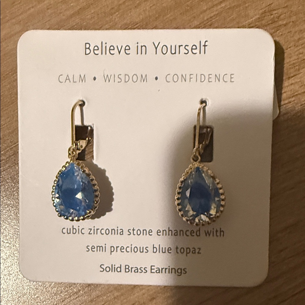 Elegant Blue Topaz Brass Earrings